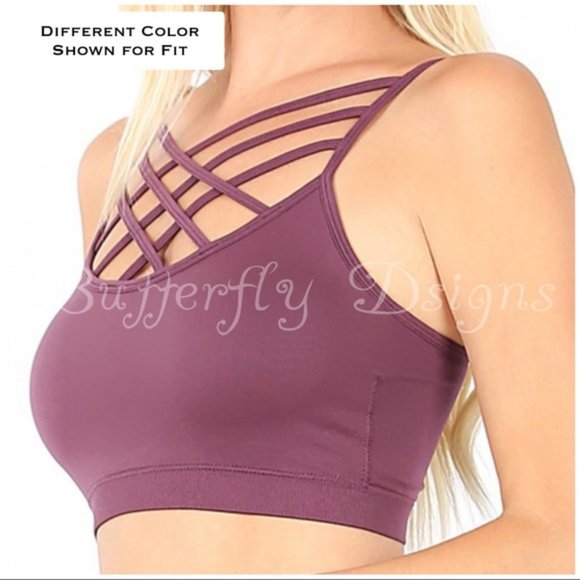 Zenana Criss Cross V Padded Bralette Dark Green EUC size small - Picture 3 of 7